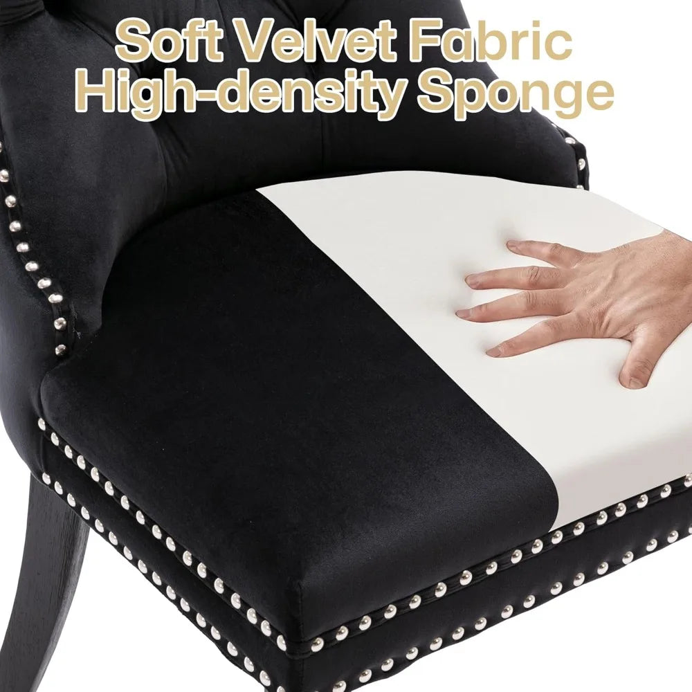 Velvet Dining Chairs Set of 6 with Wood Legs