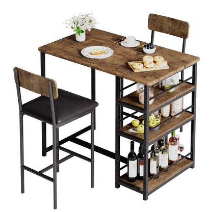 2-Person Dining Table Set with 2 Chairs & 3 Storage Shelves