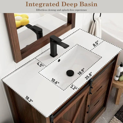 36” Farmhouse Bathroom Vanity Set with Sink, Faucet & Mirror