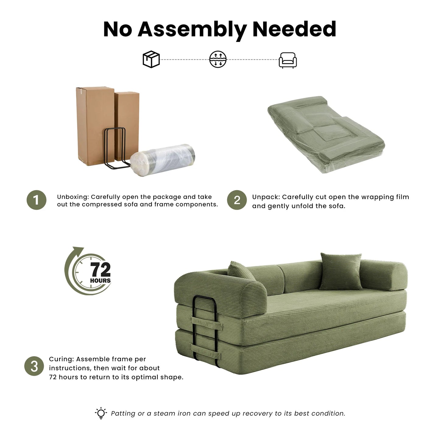 79’’ Corduroy Upholstered Folding Convertible Sofa Bed