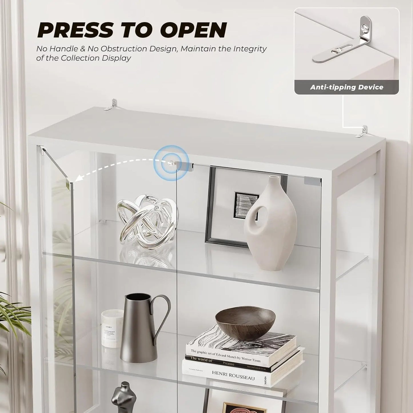 71" Curio Cabinet with 3 Color Lights & Adjustable Glass Shelves
