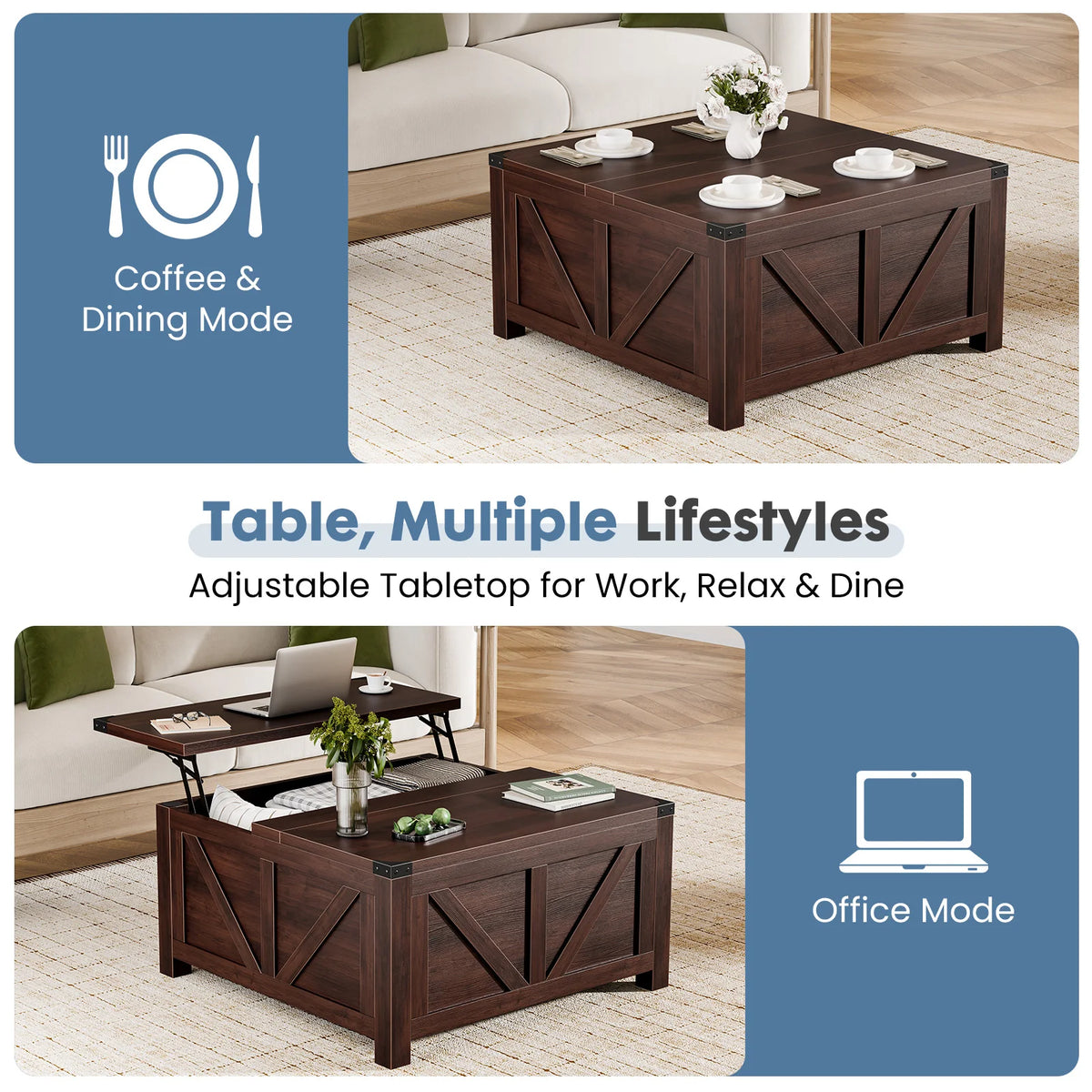 Lift Top Coffee Table with Charging Station