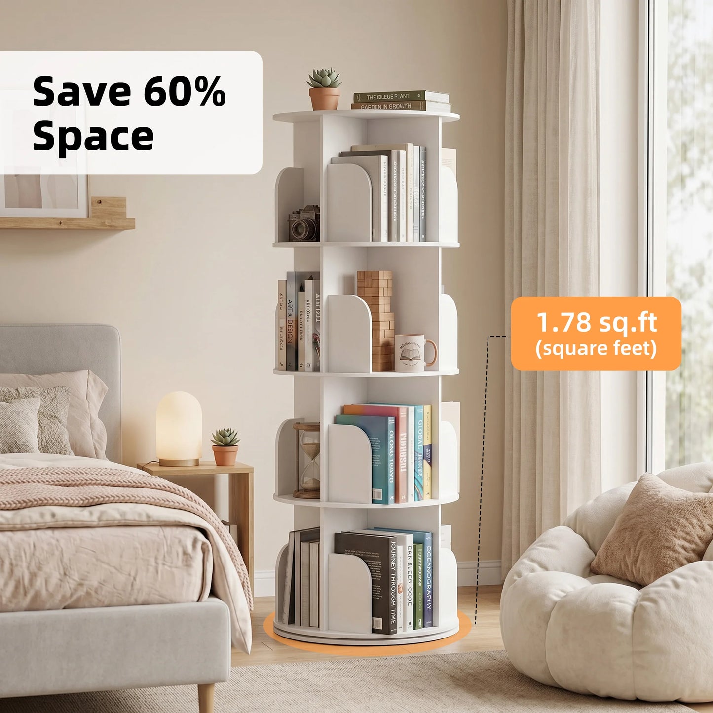 Freestanding 3-4 Tier Rotating Vertical Corner Bookshelf