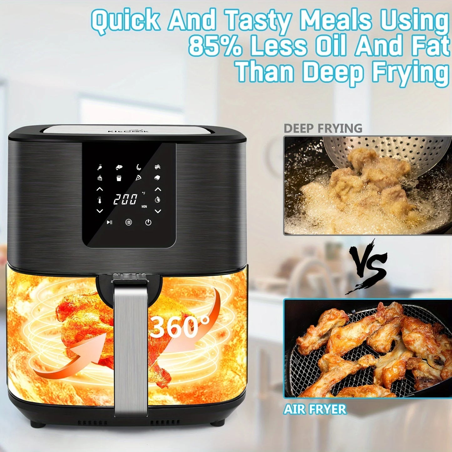 7QT Air Fryer Cooker w/ 8 Presets Menu & Digital Touch Screen