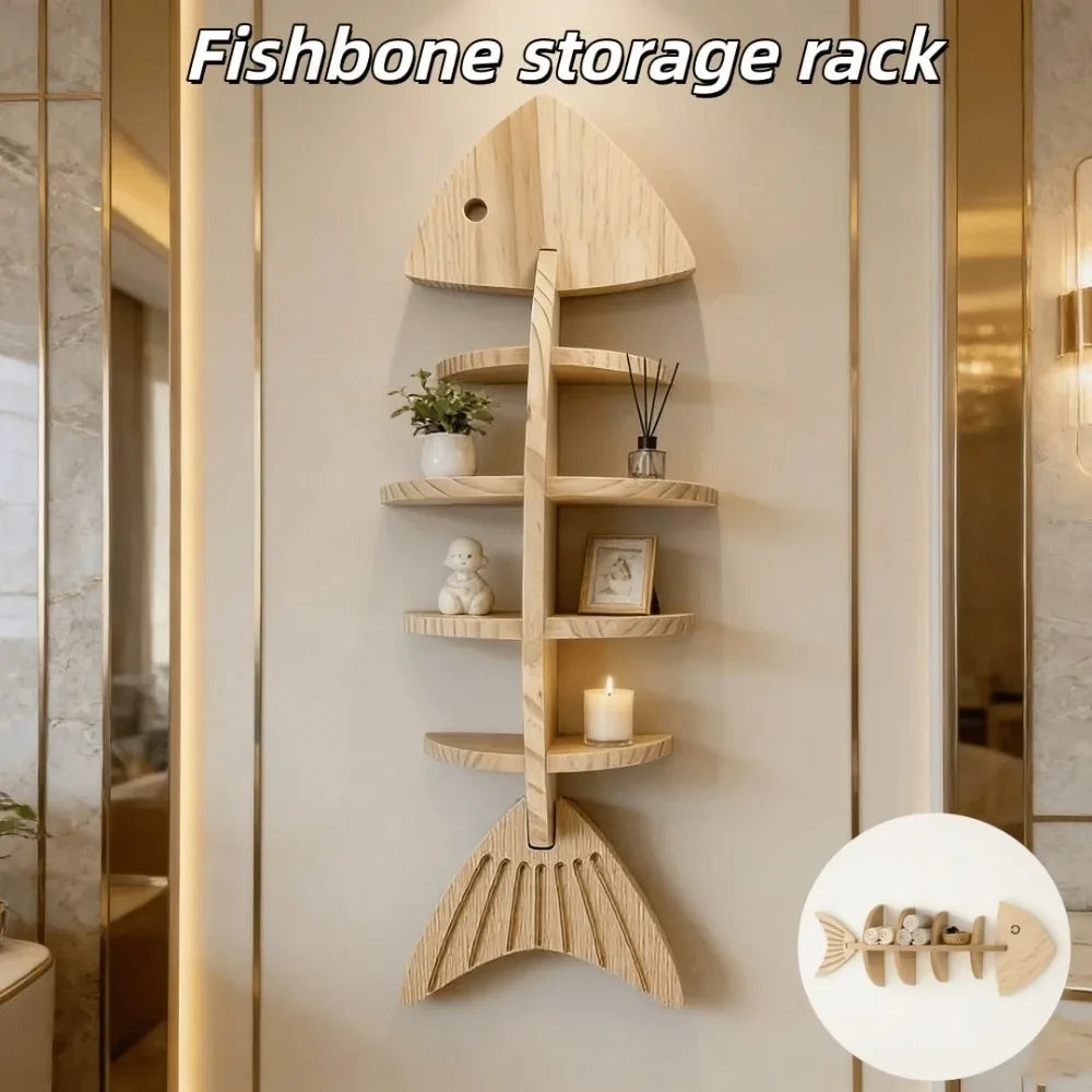 Creative Wooden Fishbone Wall Storage Shelf
