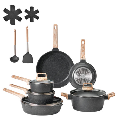 17 Piece Nonstick Cookware Set with Detachable Handle