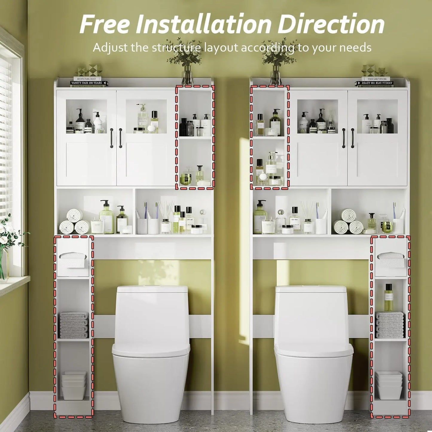 Over Toilet Storage Cabinet with Glass Door