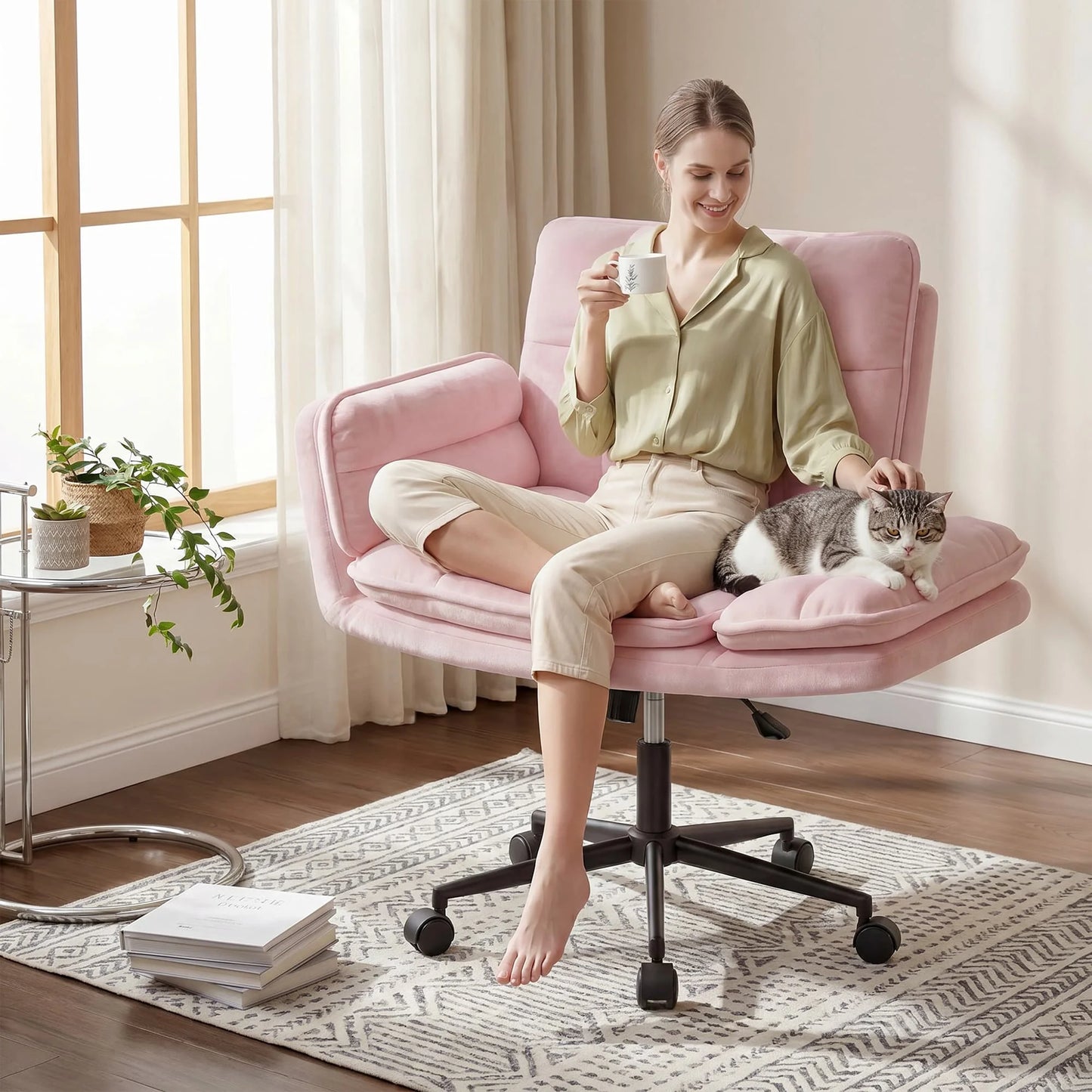 Cross Legged Office Chair with 5-Position Flip-Up Armrest