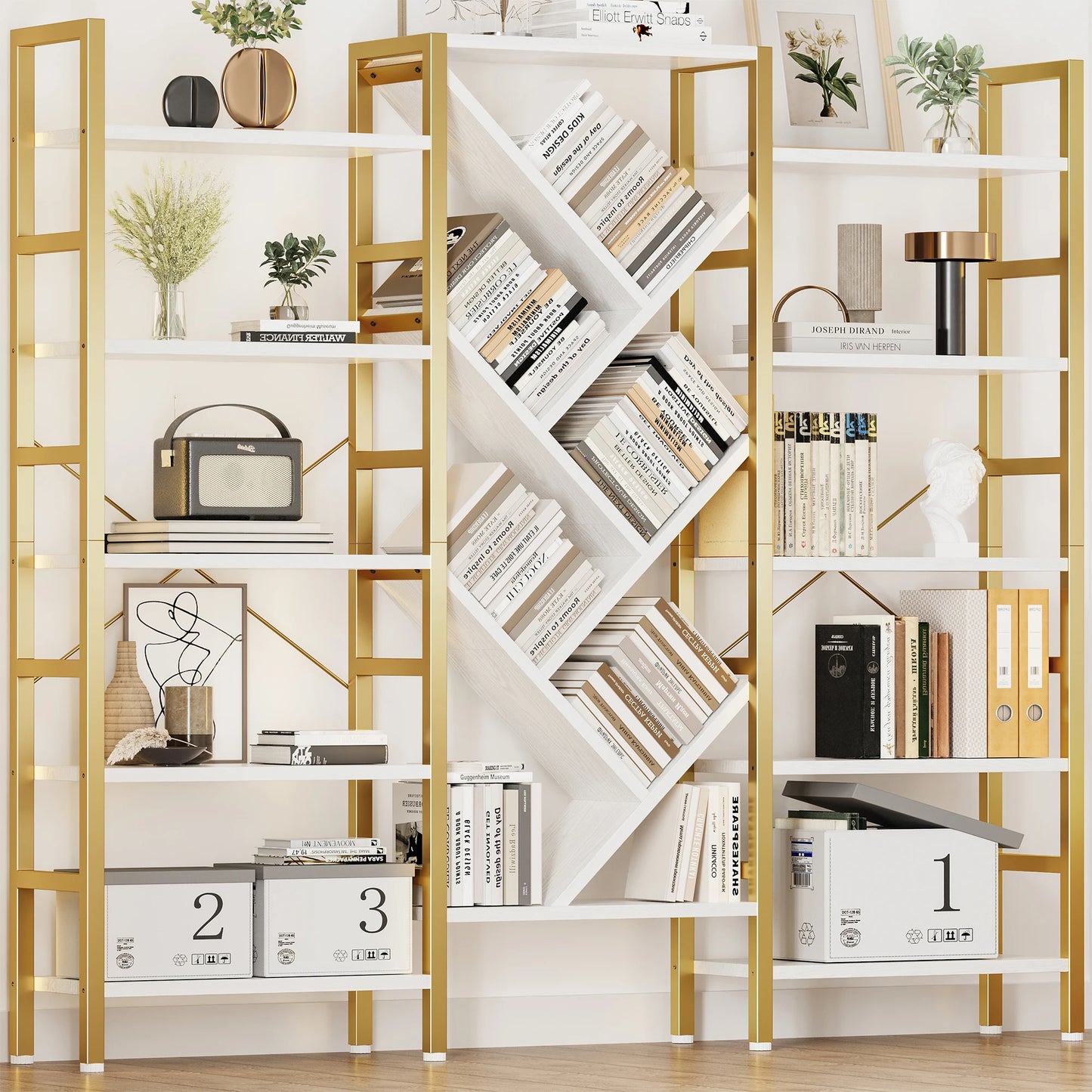 Large Wooden Bookcase with 17 Open Display Shelves