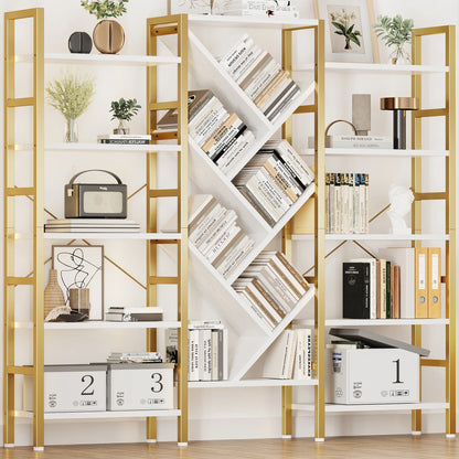 Large Wooden Bookcase with 17 Open Display Shelves