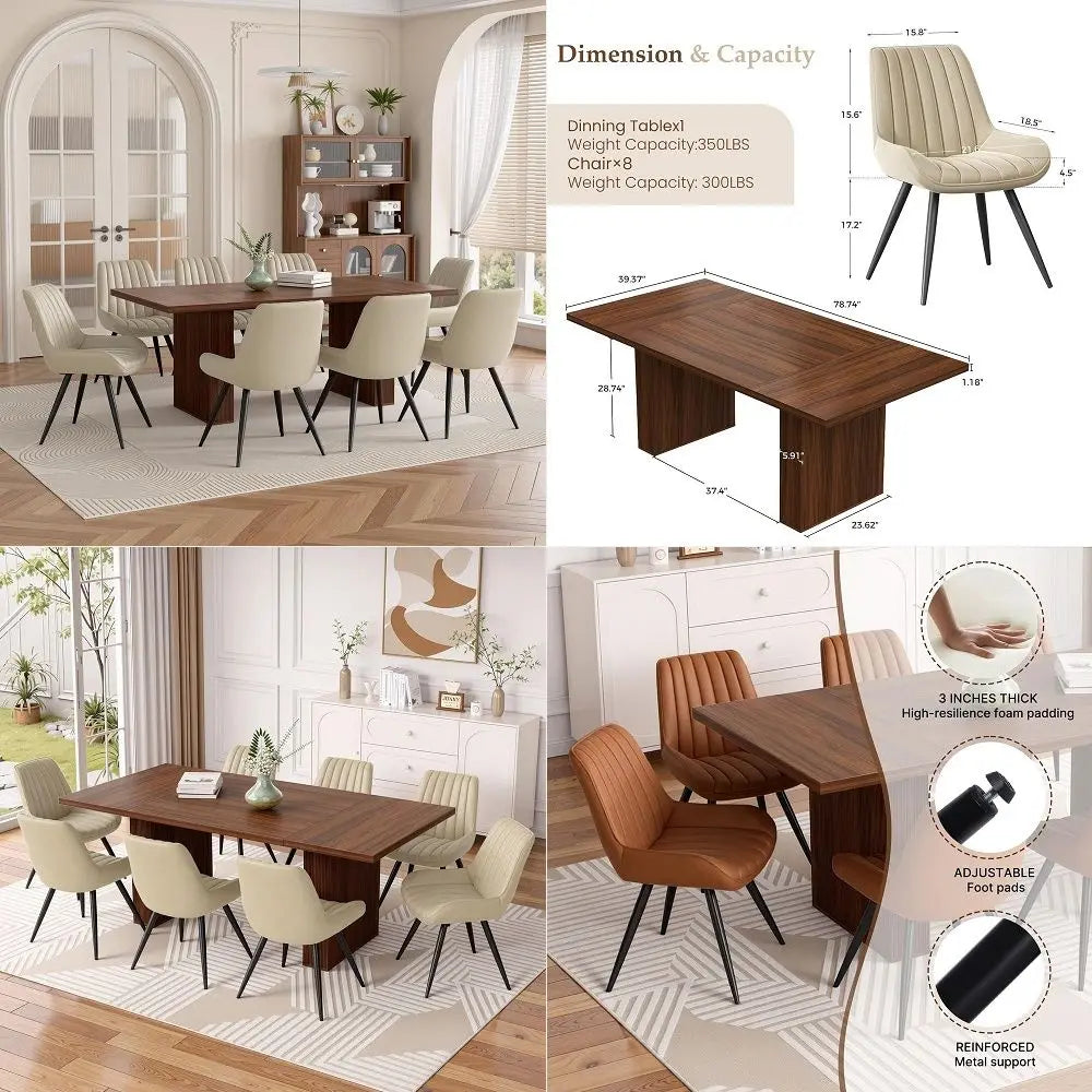 9 Pcs Modern Farmhouse Dining Table Set with 8 Upholstered Chairs