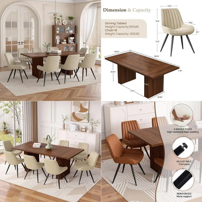 9 Pcs Modern Farmhouse Dining Table Set with 8 Upholstered Chairs