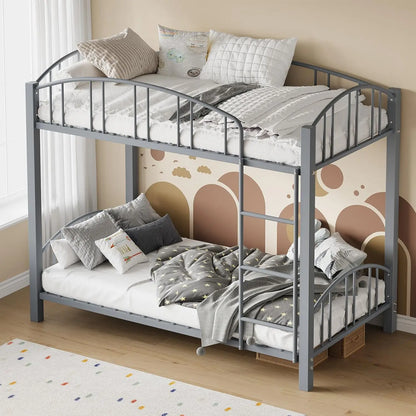 Metal Bunk Beds Twin Over Twin Size with Safety Guardrail & Ladder