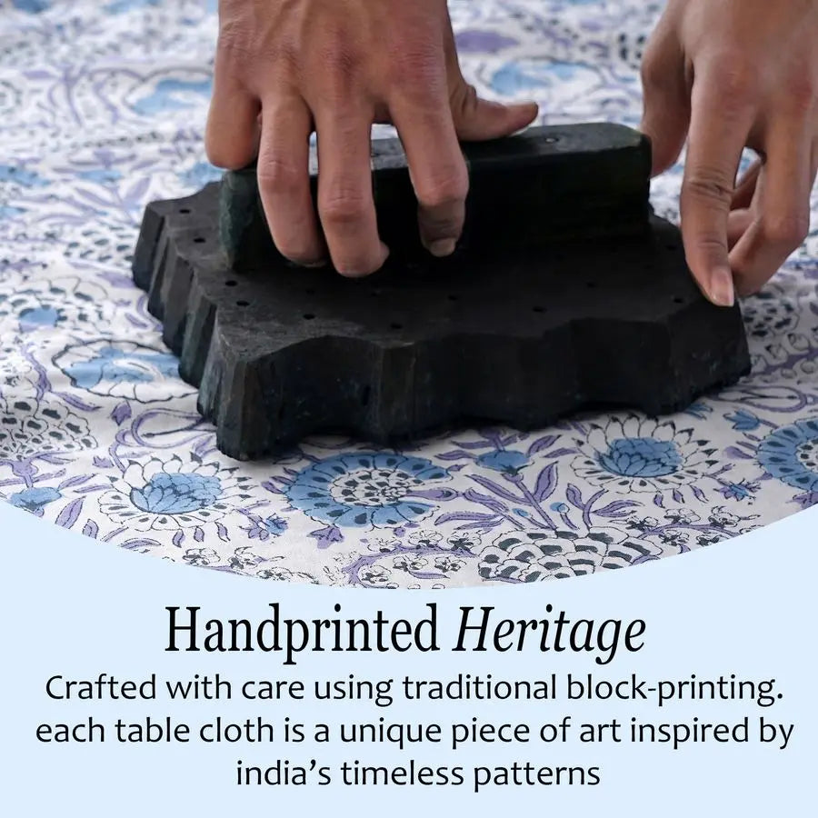 100% Cotton 60x60 Inch Indian Block Print Square Tablecloth in Indigo