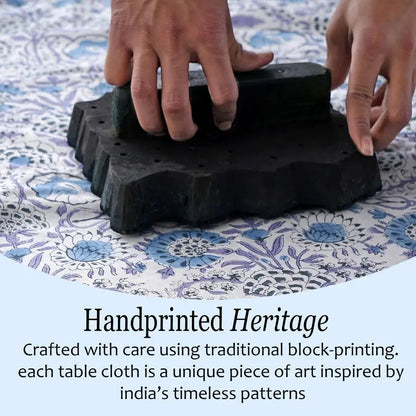 100% Cotton 60x60 Inch Indian Block Print Square Tablecloth in Indigo