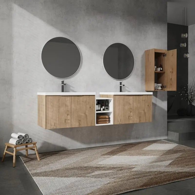 72 Inch Wall-Mounted Bath Vanity with Sink & Side Cabinet