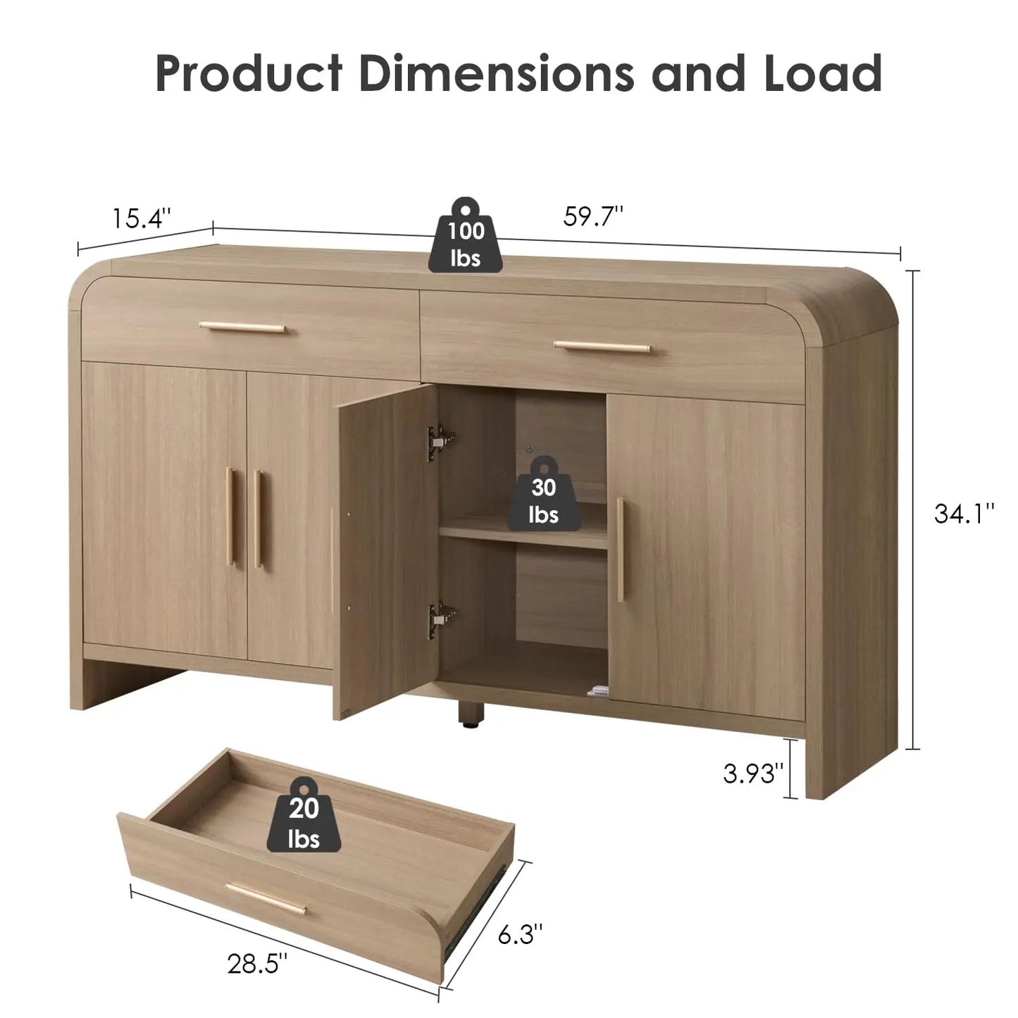59.7'' Modern Curved Console Cabinet with Drawers