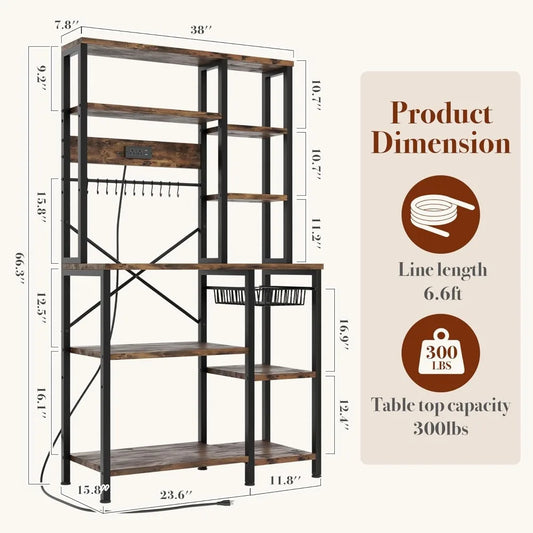 6-Tier Kitchen Bakers Rack with Storage & Power Outlet