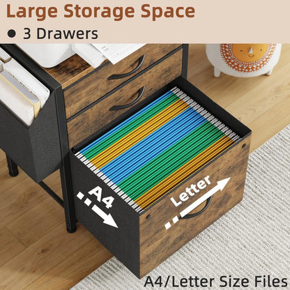 3-Drawer File Cabinet with Charging Station