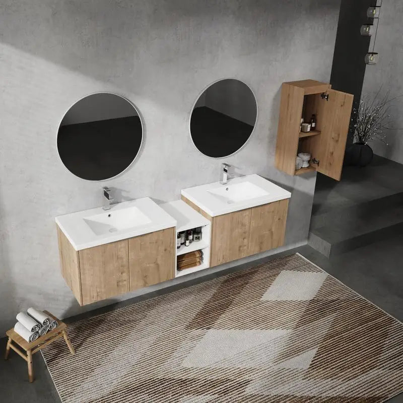 72 Inch Wall-Mounted Bath Vanity with Sink & Side Cabinet