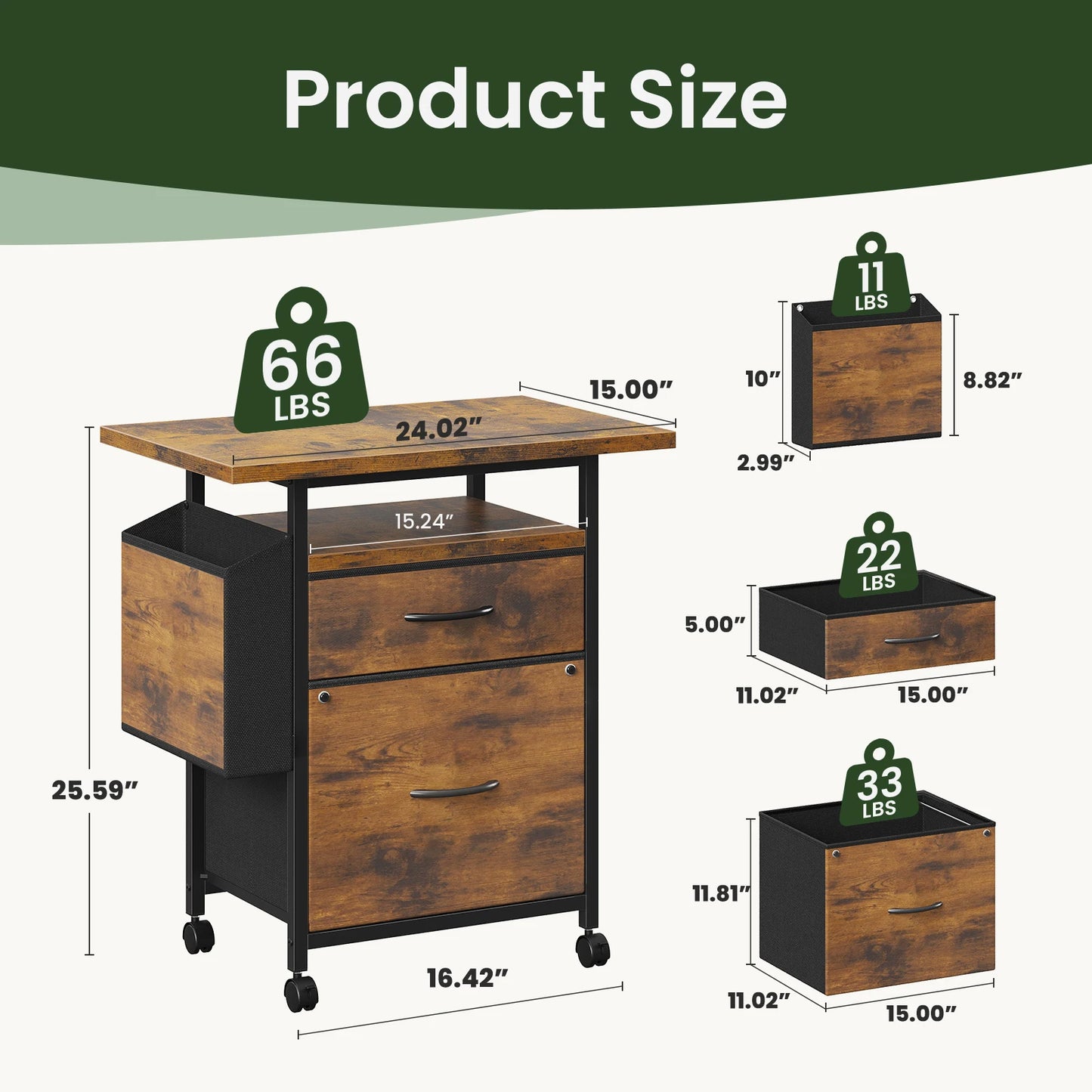 Mobile Printer Stand with Open Shelf & Side Storage Bag