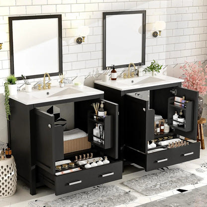 60" Solid Wood Double Sink Bathroom Vanity with Sink Top