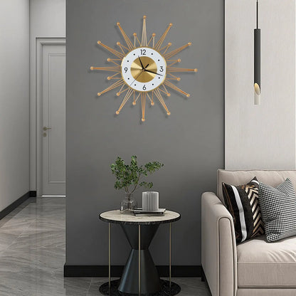 Silent Non-Ticking Battery Operated Gold Sun Wall Clock