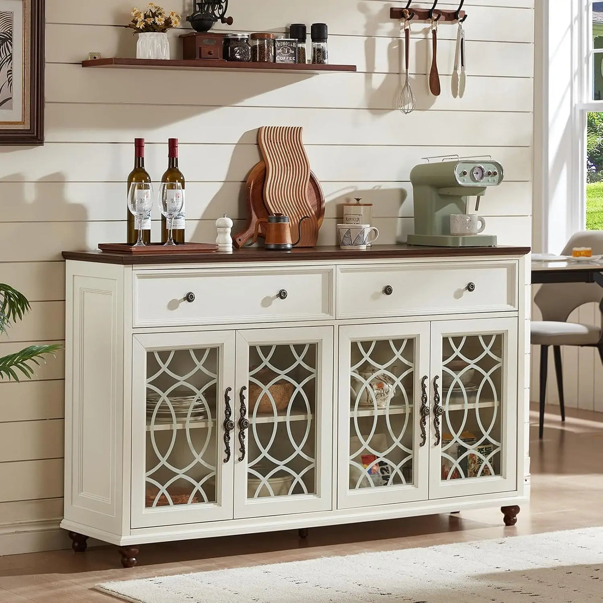 Farmhouse Sideboard Cabinet with Glass Doors