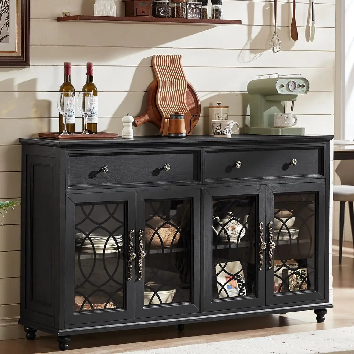 Farmhouse Sideboard Cabinet with Glass Doors