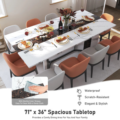 71" Large Rectangular Family Dinner Table with Marble Color, Wood Tabletop & Metal Leg