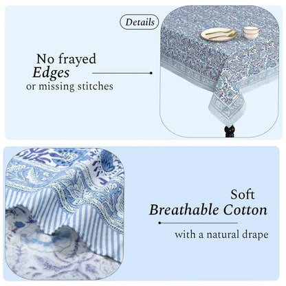 100% Cotton 60x60 Inch Indian Block Print Square Tablecloth in Indigo