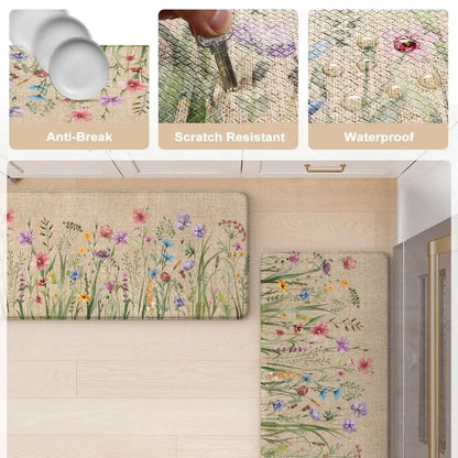 Anti Fatigue Floral Kitchen Mat Sets of 2 are also Non-Slip & Cushioned