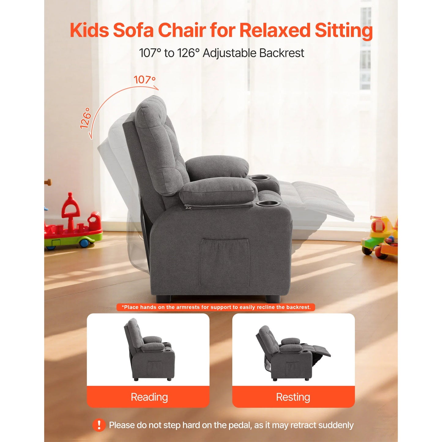 Kids/ Toddler Recliner with Cup Holders