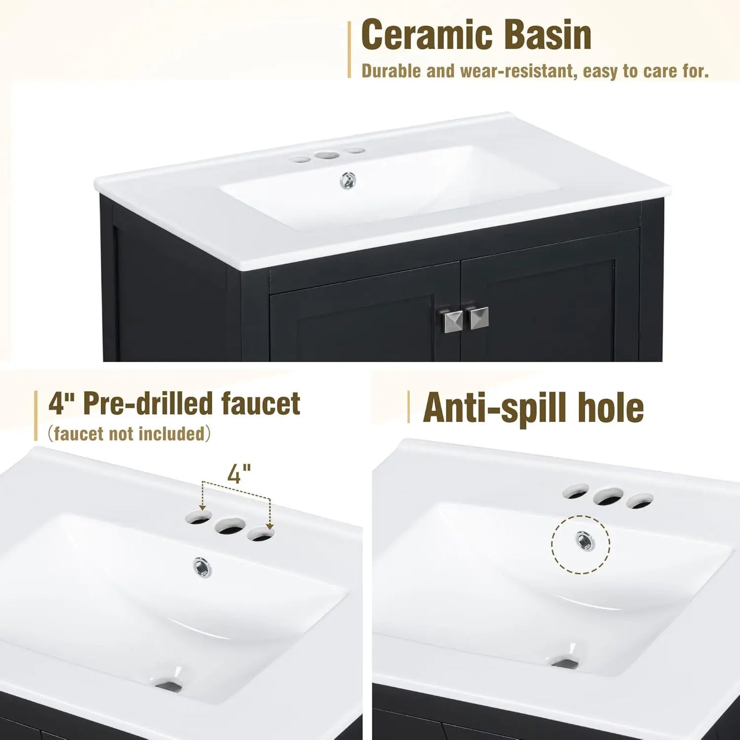 60" Solid Wood Double Sink Bathroom Vanity with Sink Top