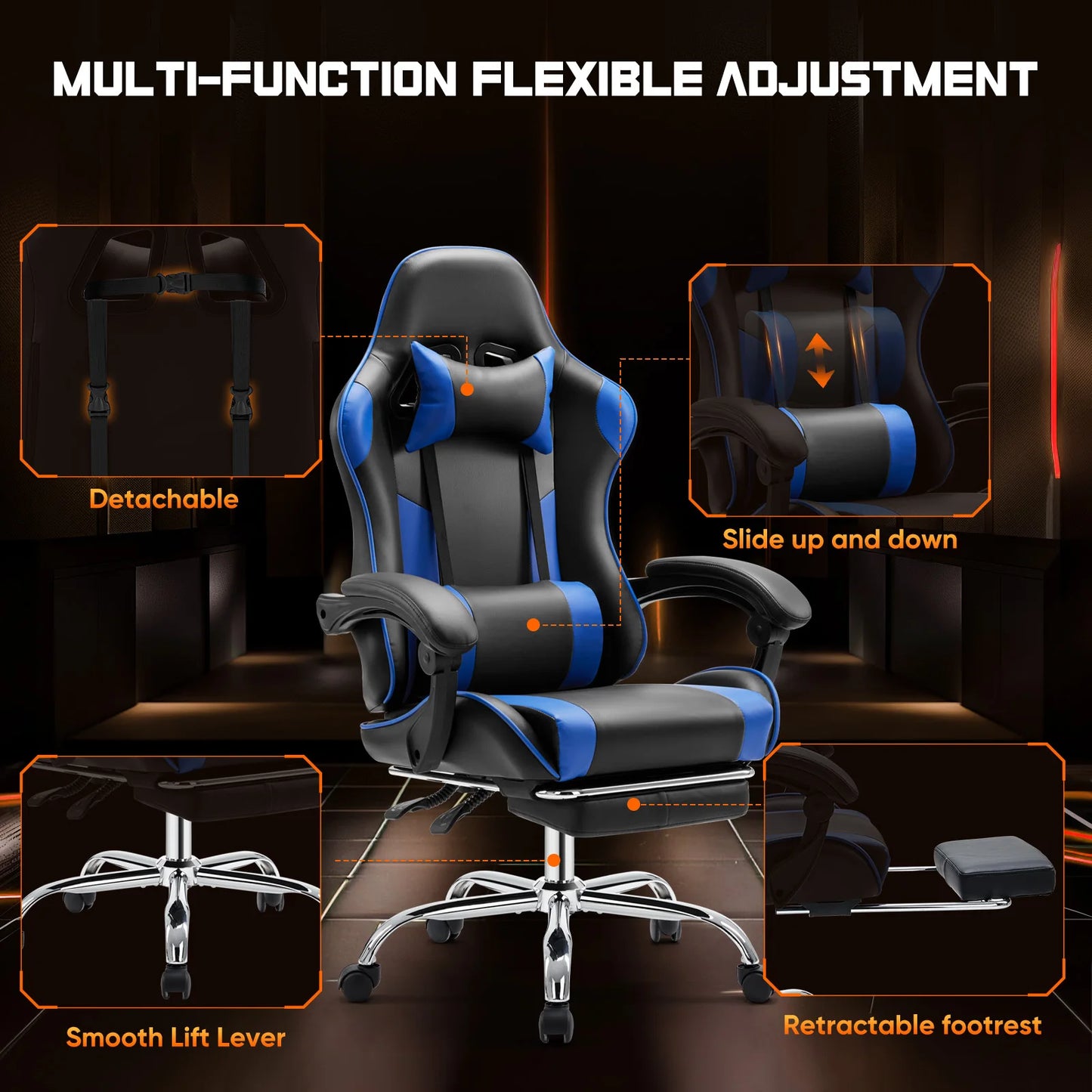 Ergonomic Racing Gaming Chair with Headrest and Lumbar Support
