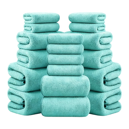 18-Piece Coral Fleece Bath Towel Set, Ultra Soft & Quick-Dry