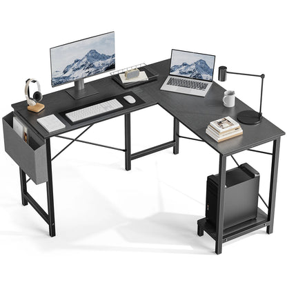 Wooden Corner Table with CPU Storage Shelf & Side Bag