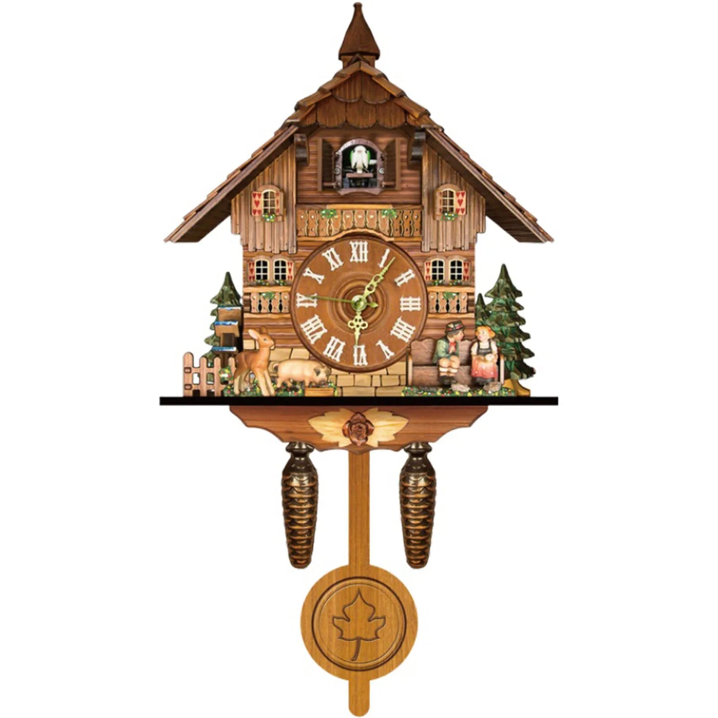 Traditional Antique Chalet Forest House Wall Clock w/ Pendulum