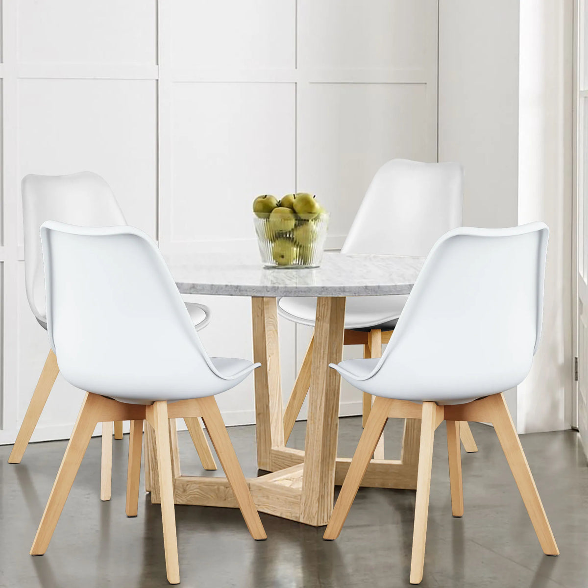 4 Leather Dining Chairs with Wood Legs