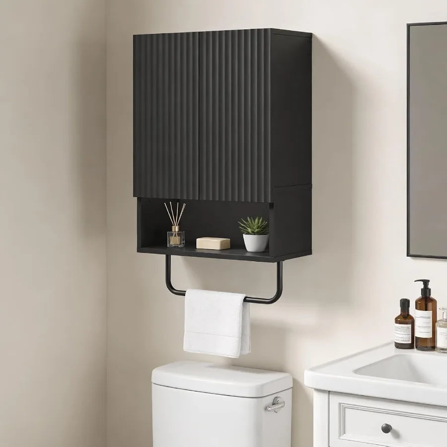 Wall Mounted Medicine Cabinet w/ Towel Bar & Adjustable Shelf