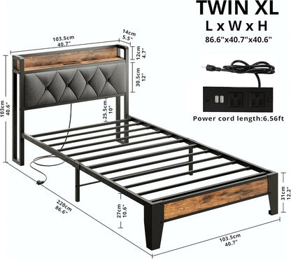 Multi Size Bed Frames with Storage Headboard