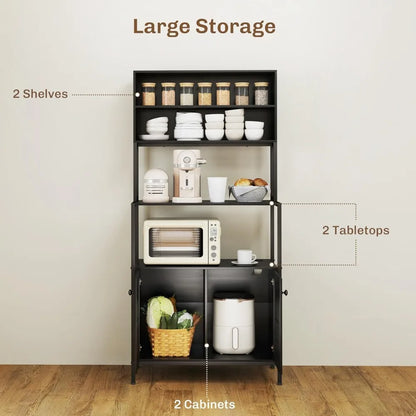 Kitchen Bakers Rack with Power Outlet & Storage Shelves