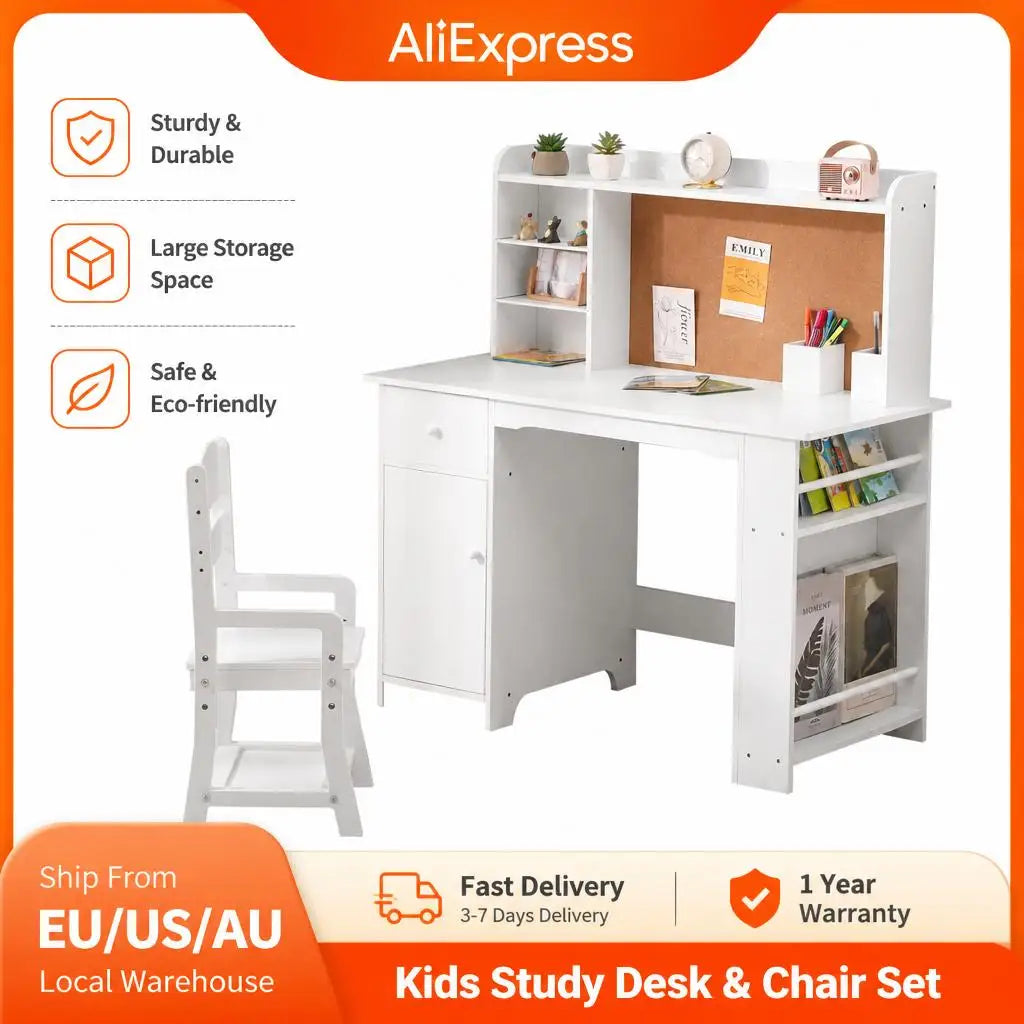 Kids Study Desk & Chair Set with Storage