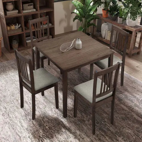 5-Piece Wood Dining Set with Cushioned Chairs